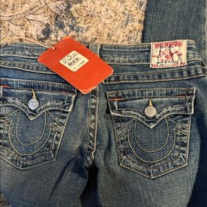 True Religion Dark Blue Women's Jeans with Embroidered Pockets